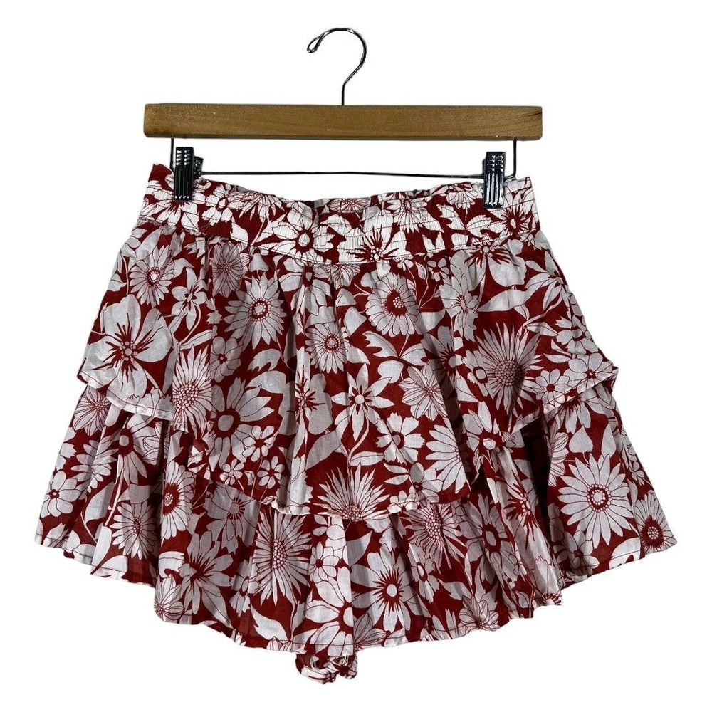 American Eagle Tiered Floral Skort Daisy Ruffle Mini Shorts Red Boho Size M